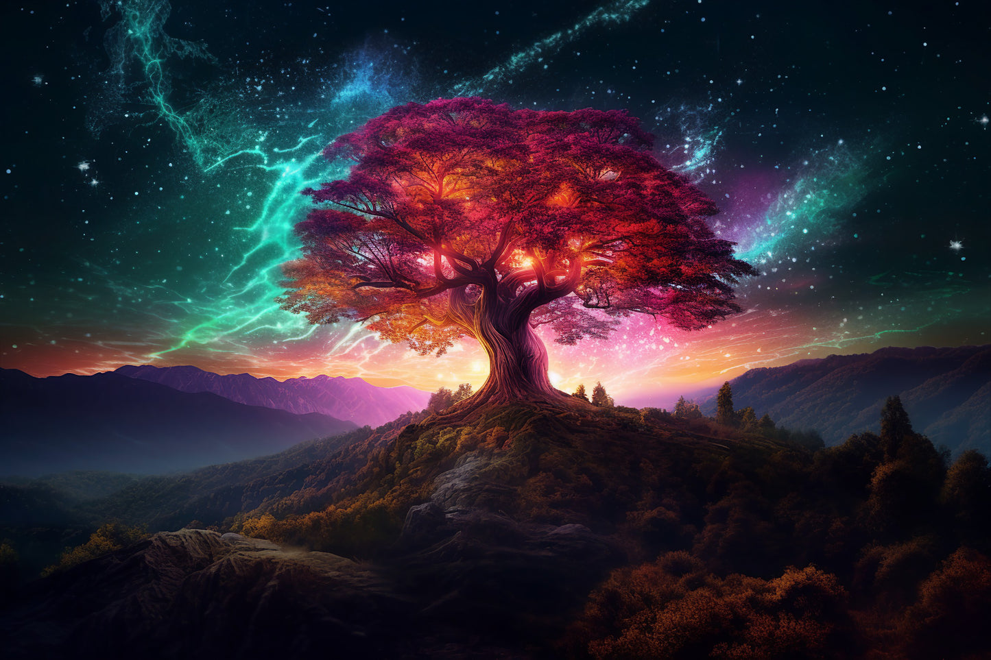 Beautiful tree in the middle neon light