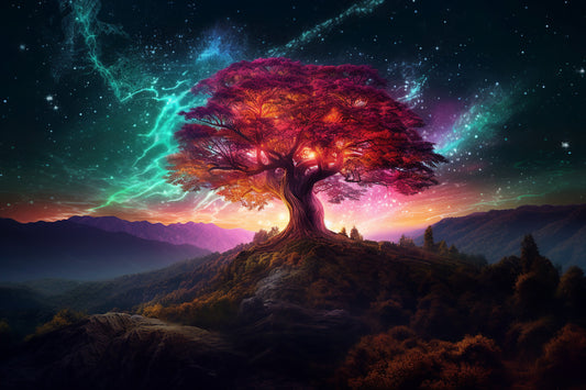 Beautiful tree in the middle neon light